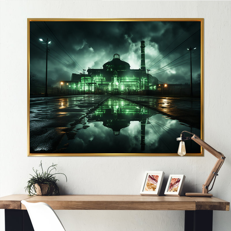 Emeraude atelier silencieux sur toile, Cadre flottant doré, H 30 po x l 40 po x P 1,5 po