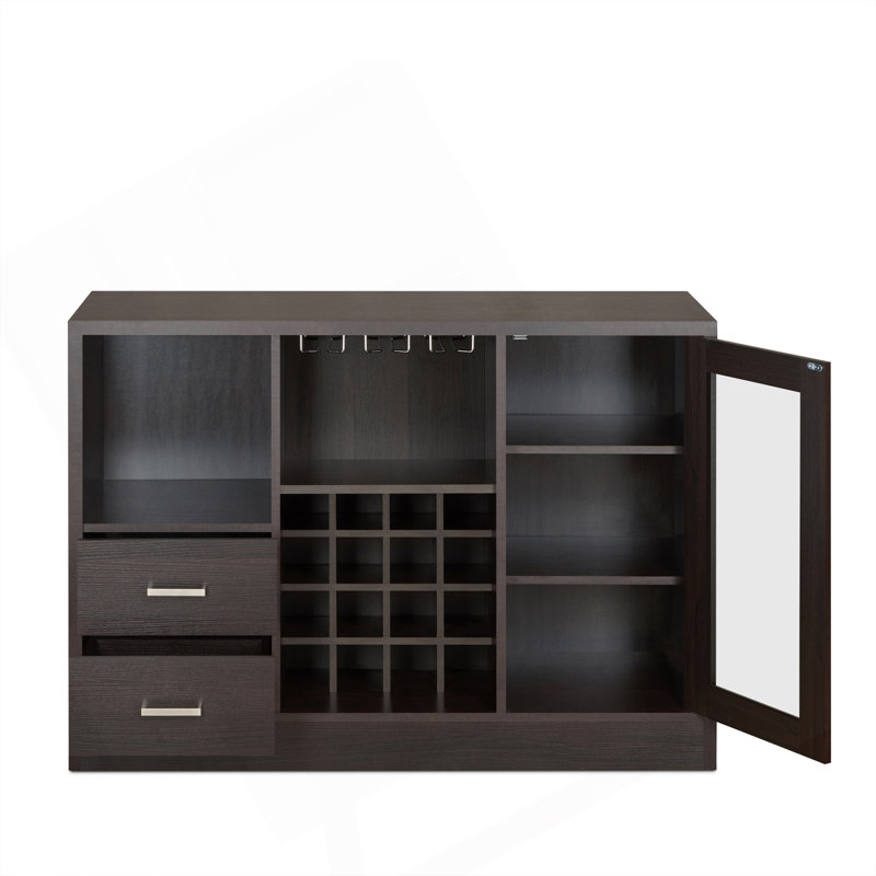Armoire à vin sophistiquée à finition espresso avec options de rangement polyvalentes