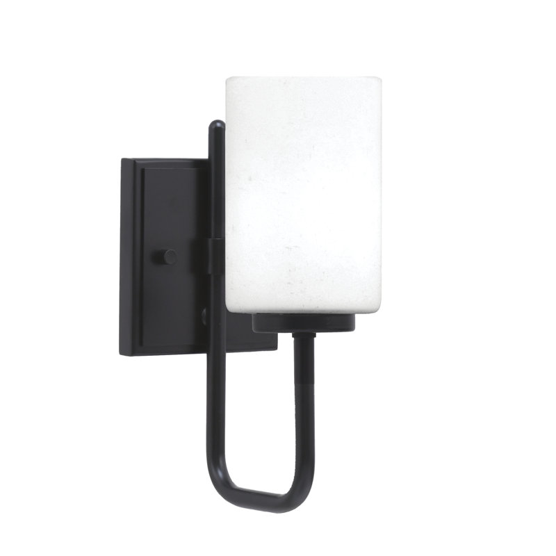 Applique murale 1 lumière Amarmula, finition noir mat, verre mousseline blanc 4 po, Noir