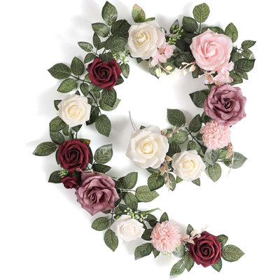 5FT Artificial Burgundy Rose Floral Garland