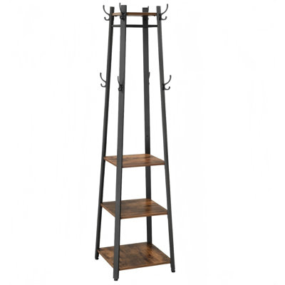Coat Rack, Coat Stand With 3 Shelves, Hall Tree Free Standing With Hooks For Scarves, Bags, Umbrellas, Steel Frame, Industrial Style, For Entryway, Living Room