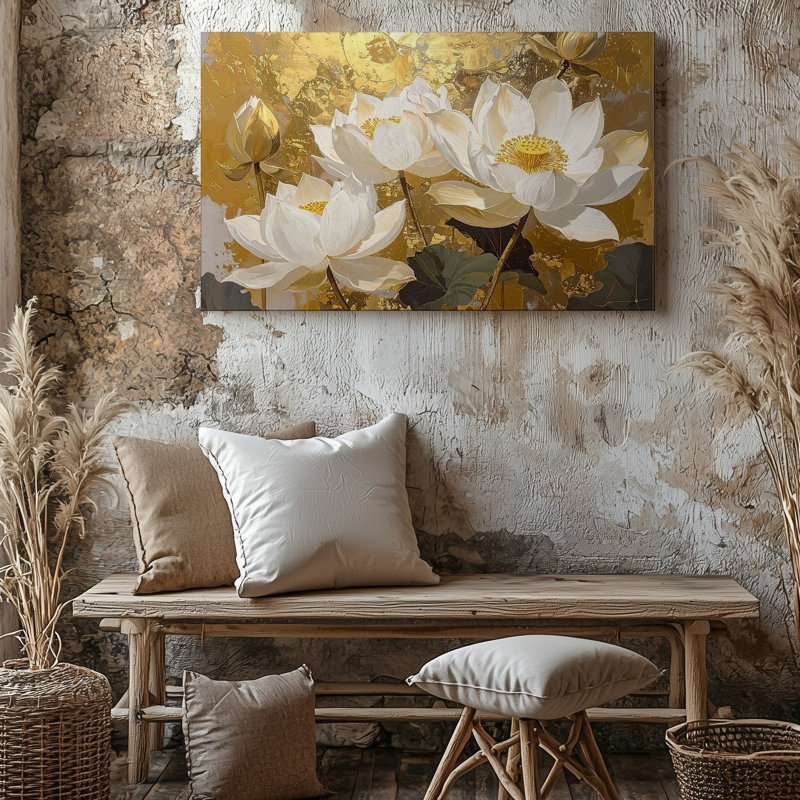 Toile Golden Lotus Elegance, H 20 po x l 30 po