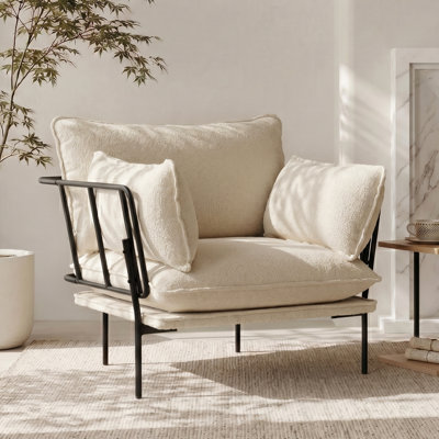 Fauteuil d'appoint surdimensionné Boucle, fauteuil de lecture confortable avec cadre en métal, canapé-lit simple rembourré moderne pour salon, chambre à coucher, bureau (crème, 1)