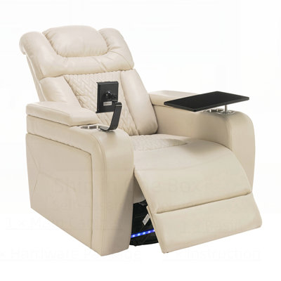 Luxury PU Leather Recliner with Side Controls, USB Port, Tray Table, and 270° Swivel for Ultimate Comfort and Convenience.