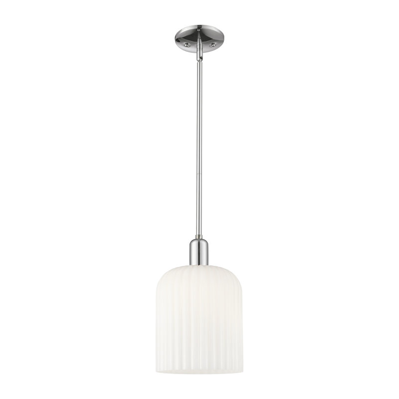 Downtown Urban - Voile de mariée - Mini-luminaire suspendu 1 tige, H 13,25 po x l 8 po x P 8 po, Blanc brillant, Chrome poli