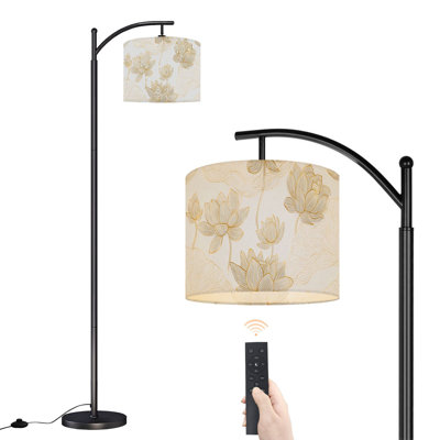 Arc Floor Lamp with Adjustable Lampshade Gold lotus line Golden design lotus flower leaves white Standing Lamp 3 Color Temperatures Dimmable Tall Pole Lamp with Foot Switch for Bedroom
