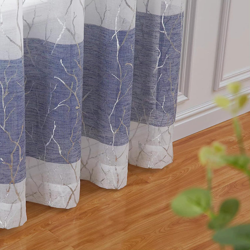 Rideau en polyester Aliceyn, Bleu marine/blanc, L 52 po x L 95 po