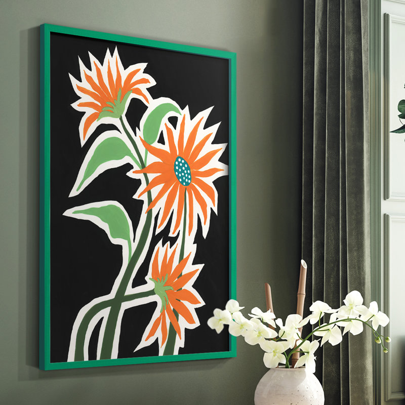 Pop Flowers III, reproduction encadrée - bois massif, H 10 po x l 8 po, Vert