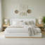 Très grand lit plateforme, mobilier de chambre à coucher, lit à oreilles blanc bouclé avec base en bois massif fermée