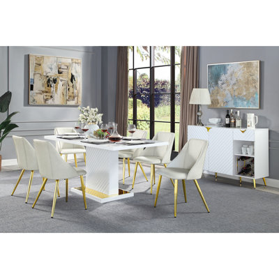 Table de salle à manger blanche à base de piédestal à finition brillante - sensation aérée et ouverte avec un design moderne pour la zone 71 po x 35 po x 31 po en bois synthétique facile à assembler