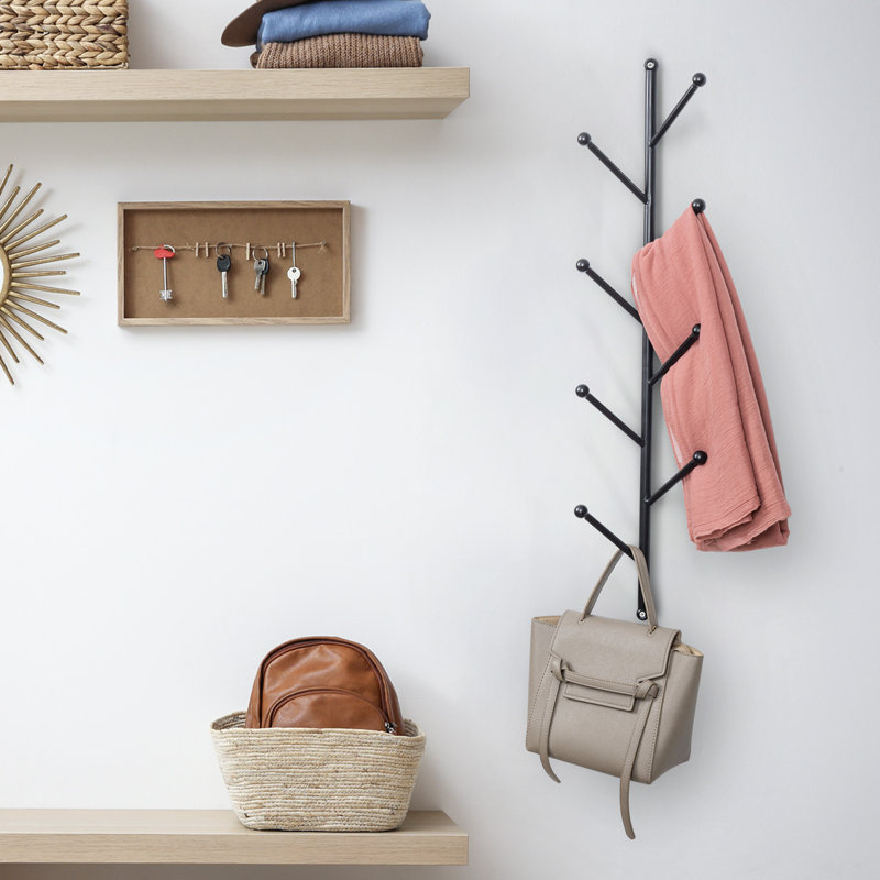 Metal 8 - Hook Wall Mounted Coat Hat Rack in Black