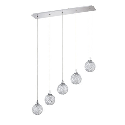 Barre suspendue Solaro Chrome avec abat-jour en maille et incrustations de cristal - Luminaire moderne