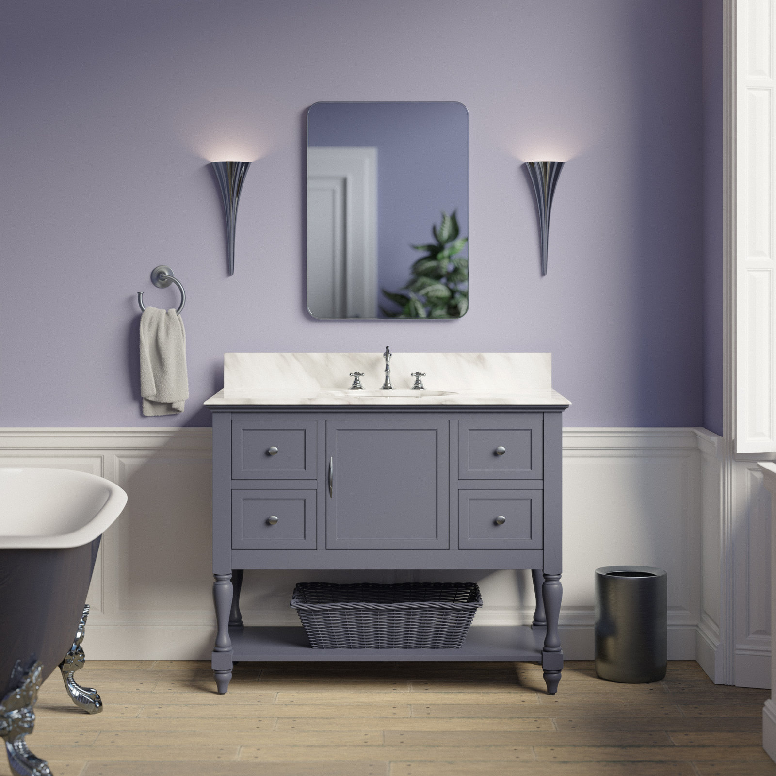 Hampton 42'' Single Bathroom Vanity, Marine Gray, Carrara Marble