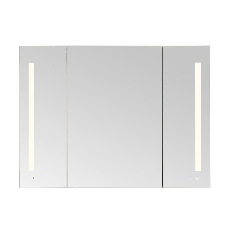 Armoire à pharmacie avec désembueur à DEL AQUADOM Signature Royale l 36 po x H 36 po x P 5 po, prises électriques, horloge numérique, gradateur, miroir grossissant 3X à DEL réglable