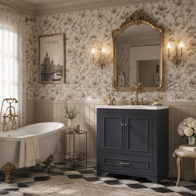 30" Luxurious Bathroom Vanity with Ceramic Sink, Bathroom Vanities Cabinet with 2 large Soft Closing Doors, Solid Wood Frame Bathroom Storage Cabinet