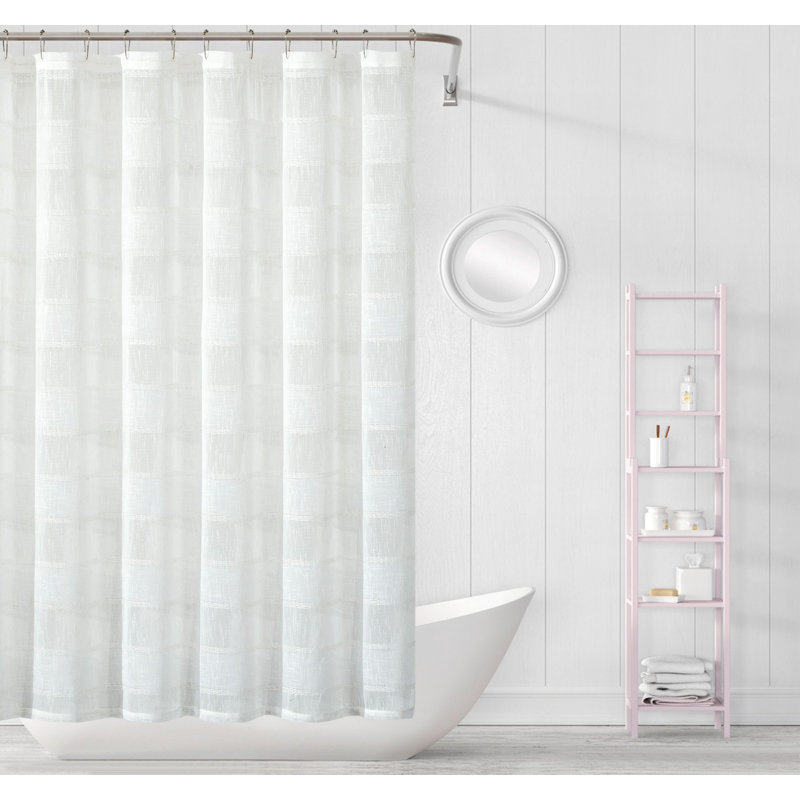Rideau de douche rayé en polyester brodé, Blanc