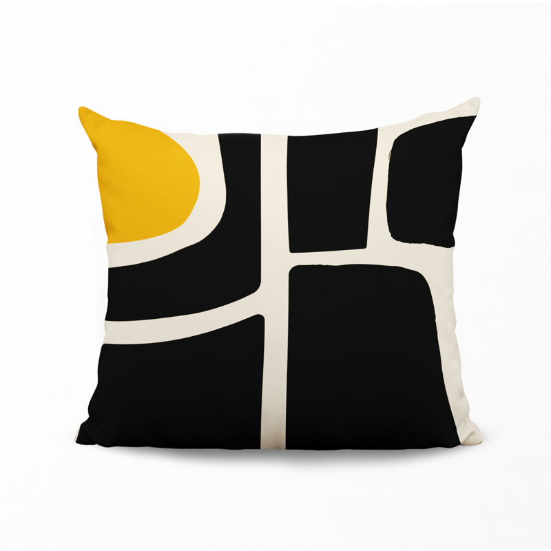 Banksy Abstract Outdoor Reversible Throw Pillow, 19" x 19", Yellow/Off White
