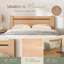 Lit plateforme de rangement King moderne en bois naturel avec tête de lit à panneaux horizontaux et barre de rangement intégrée-1255621076-1255621083