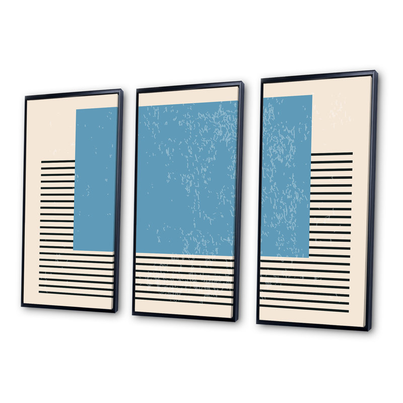 Minimal Geometric Compostions of Elementary Forms III - Ensemble de 3 reproductions encadrées sur toile, Cadre noir