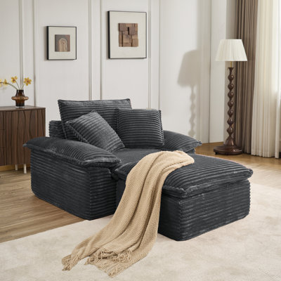 Khalif Compression Corduroy Chaise Lounge Chair with Ottoman, No Assembly