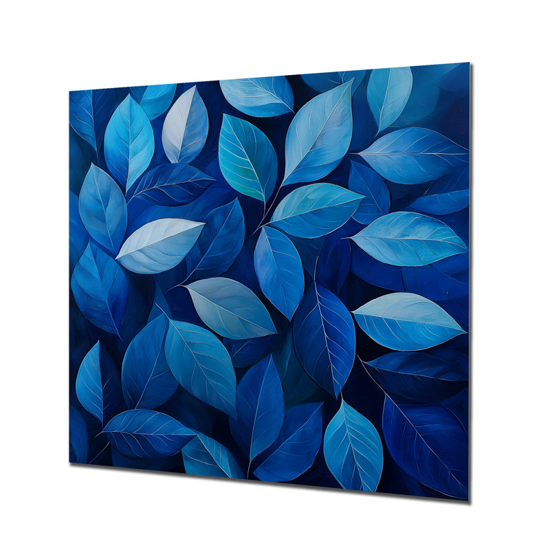 «Cobalt Leaves In Moon Light Collage I - Leaves», décoration murale en métal, H 36 po x l 36 po