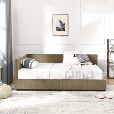 Cadre de lit double capitonné avec rangement pleine grandeur, cadre de canapé-lit avec dossier et accoudoirs confortables, lit double pour chambre à coucher, salon, velours