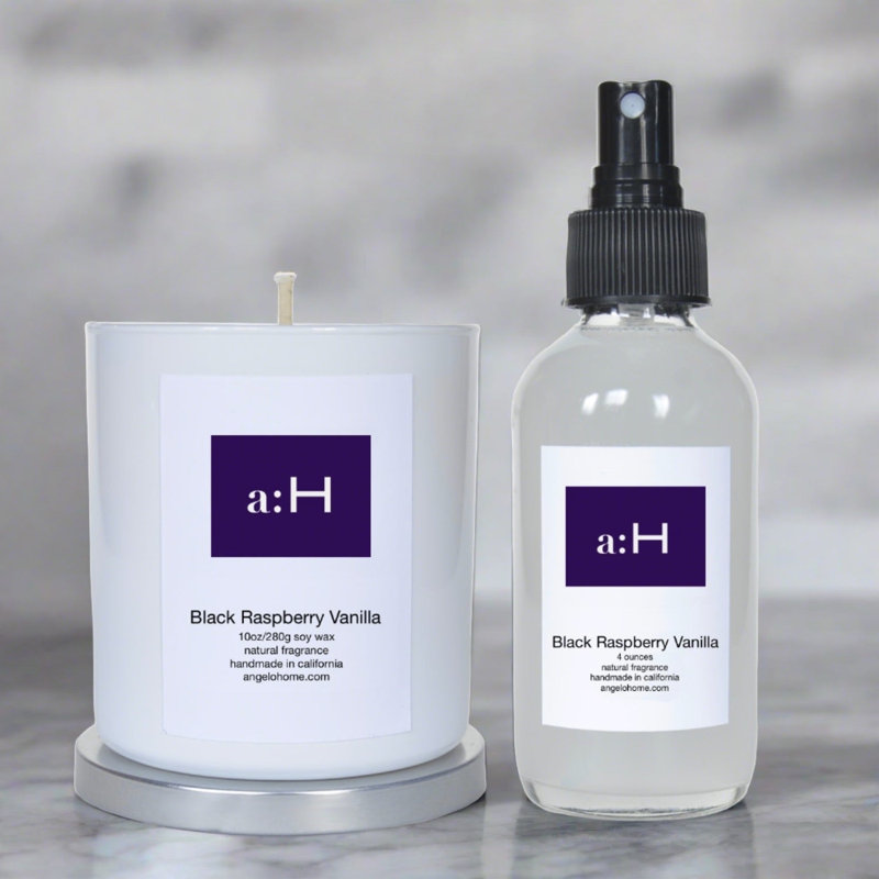 A: H bougie noire parfumée à la framboise et au verre avec support en verre