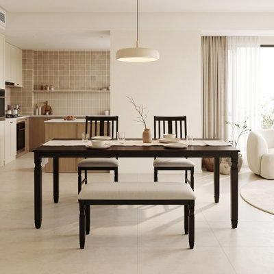 Ensemble de salle à manger extensible 4 pièces avec rallonge amovible, table rectangulaire, 2 chaises à dossier à lattes et banc