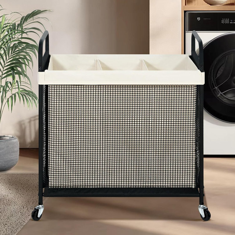 Panier à linge 3 sections, 120L, Beige