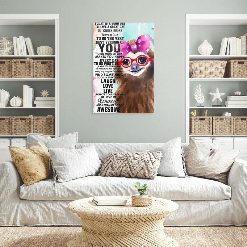 «Sloth Today Is A Good Day», reproduction d'art graphique sur toile tendue 1 pièce, H 36 po x l 24 po x P 1,25 po