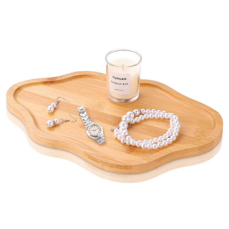 Wood Decorative Serving Tray For Candles Perfume, Cloud Jewelry Tray Trinket Dish, Wooden Trays For Coffee Table Home Decor