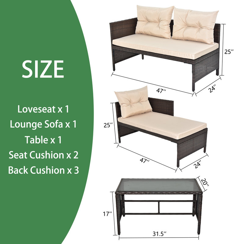 Ensemble de canapé modulaire 3 pièces pour patio