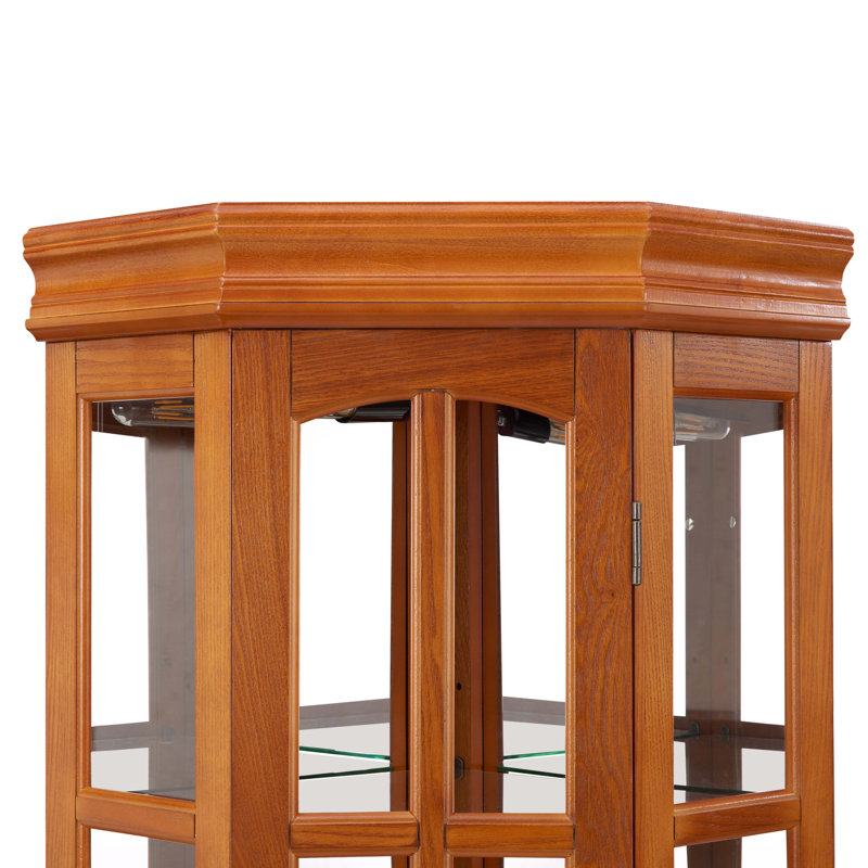 Vitrine d'angle avec 5 tablettes et système d'éclairage, chêne (ampoule E26 non incluse)