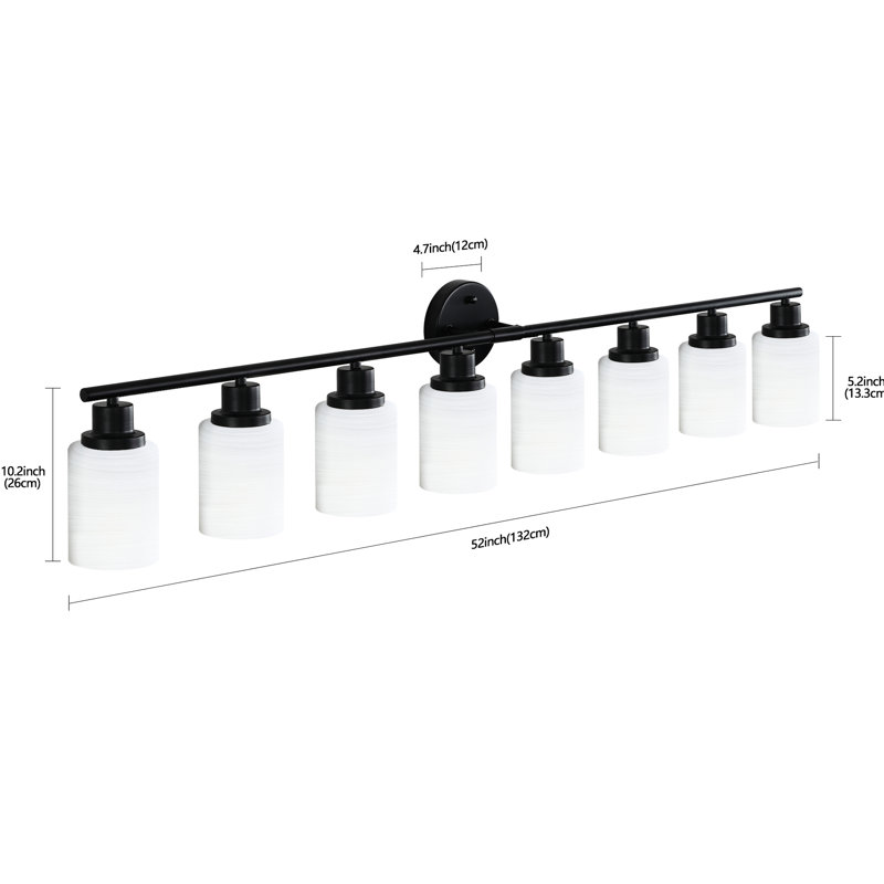 Contemporary 8- Vanity For Bathroom, Bedroom, Dressing Room, Frosted White Glass, Black Iron Frame, Energy Efficient, Install Without Hassle Mirror Lamp Effortless Installation Command