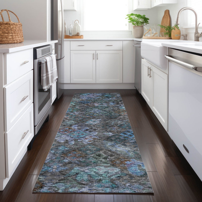 Tapis bleu sarcelle lavable à la machine intérieur / extérieur ACN1109, Tapis de couloir 2 pi 3 po x 7 pi 6 po