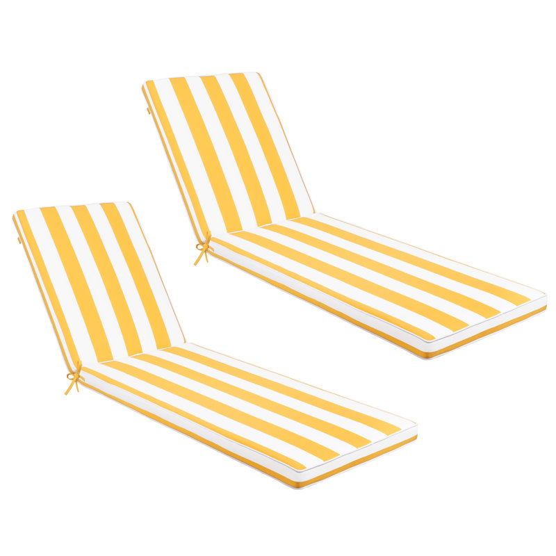 Outdoor Chaise Lounge Cushion Set Of 2, 74''L X 22''W X 3''T Weather-Resistant Lounge Chair Cushion For Patio Furniture, Lawn, Pool,(Yellow White Stripes)