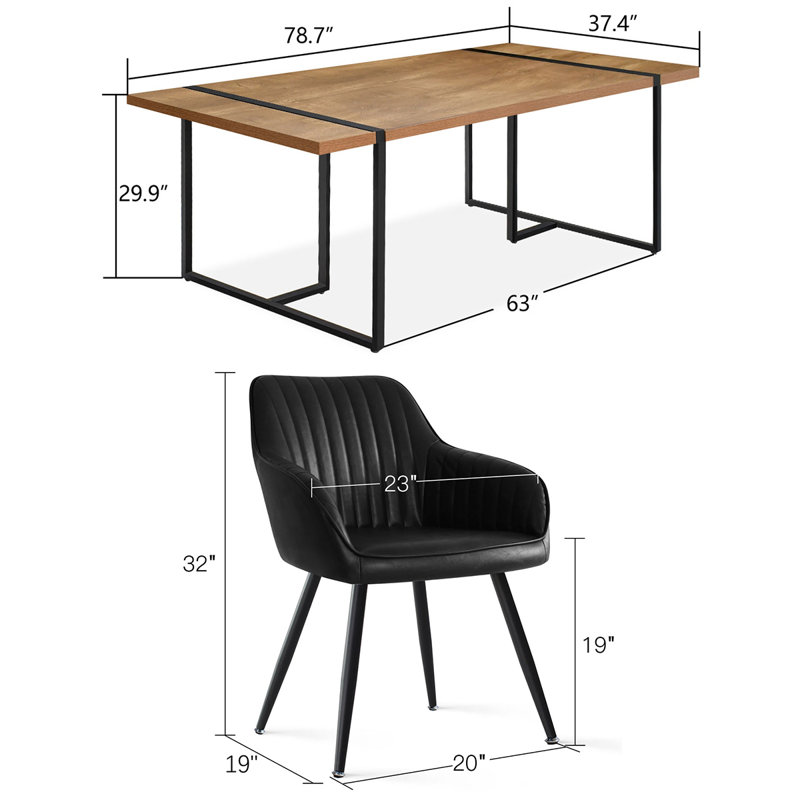 5 Piece Dining Table Set For 4, Modern Rectangular Kitchen Table Set With Metal Legs, Black