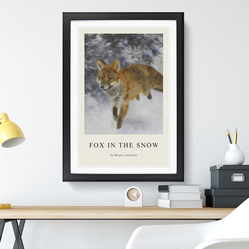 Fox In The Snow Vol.3 by Bruno Liljefors - Single Picture Frame Print, 65cm H x 48cm W x 2cm D, Black Framed