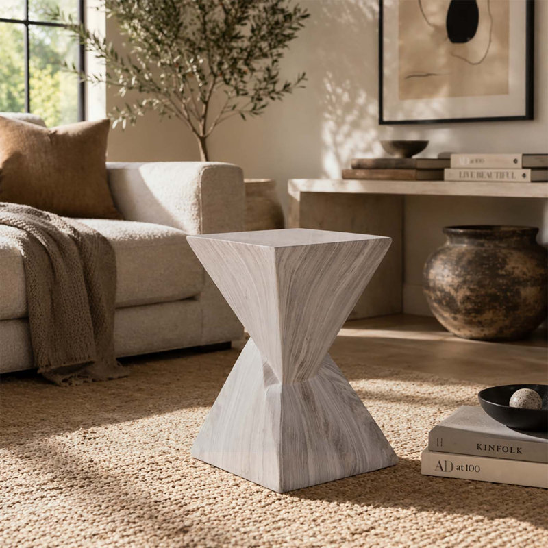 Table d'appoint d'extérieur moderne avec motif cannelé sculptural, minimaliste pour le jardin, Gris, marbre