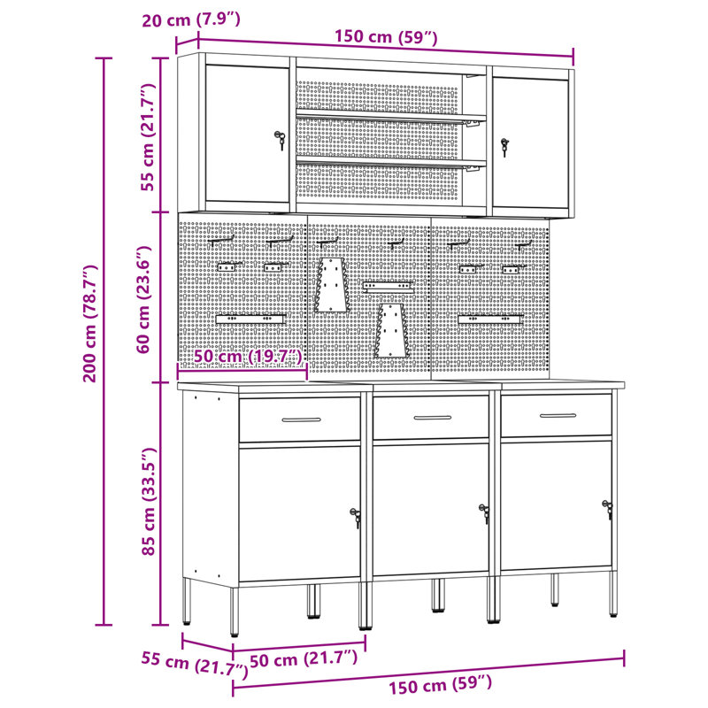 Work Cabinet with Drawer, Black