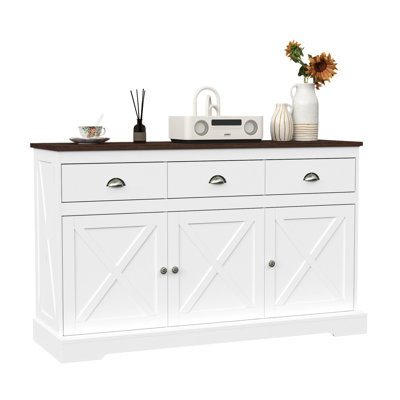 Farmhouse Buffet Cabinet With Storage,Sideboard With 3 Drawers,3 Doors Adjustable Shelves Console Table For Kitchen, Dining Room L53''*W17''*H33''