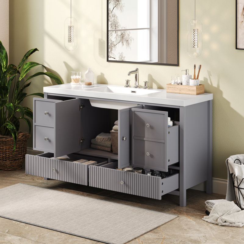 Meuble-lavabo moderne transitionnel Prescott, Grey Blue