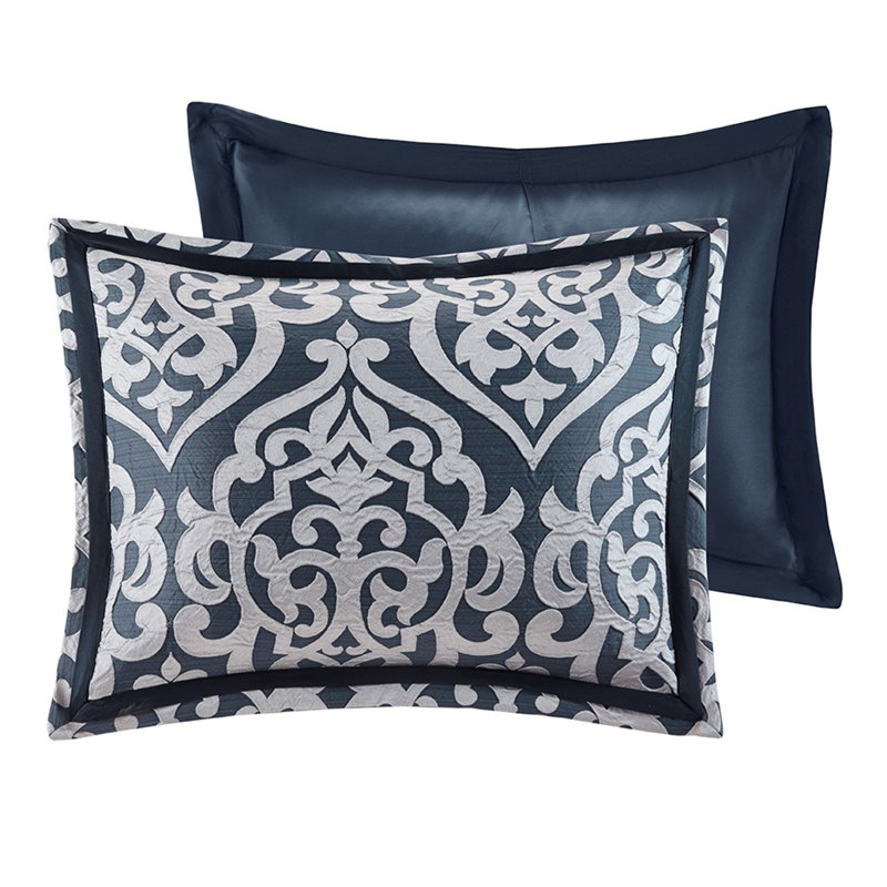 8 Piece Jacquard Comforter Set Navy/Silver