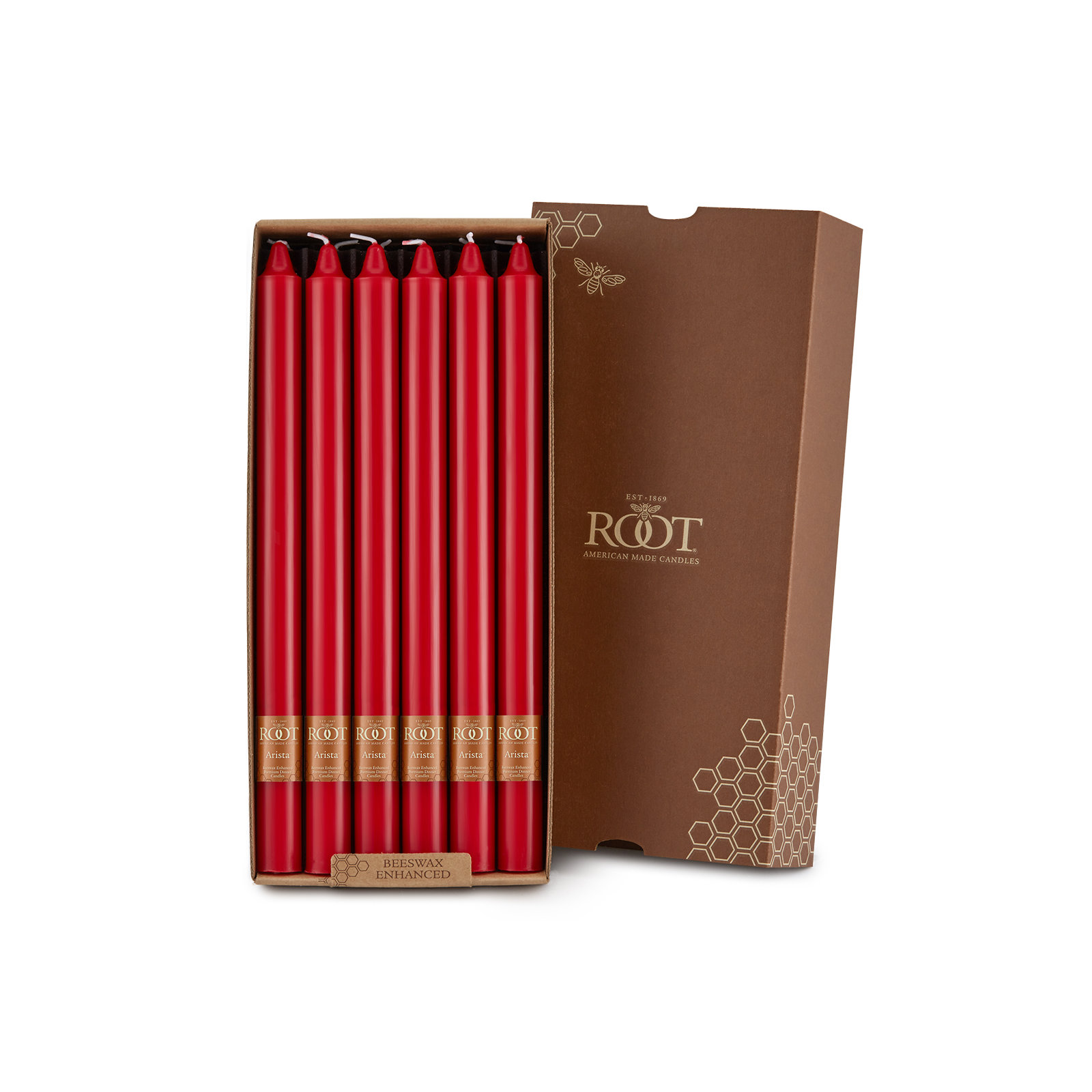 Root Candles Unscented Taper Candle, 12" H x 0.88" W x 0.88" D, Red