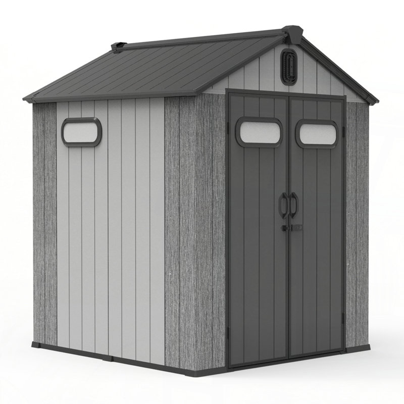 6X6 FT Outdoor Resin Storage Shed, Waterproof Plastic Garden Shed with Lockable Door, Windows & Vents, Outside Storage Tool Shed for Patio Furniture, Lawn Mower, Bike