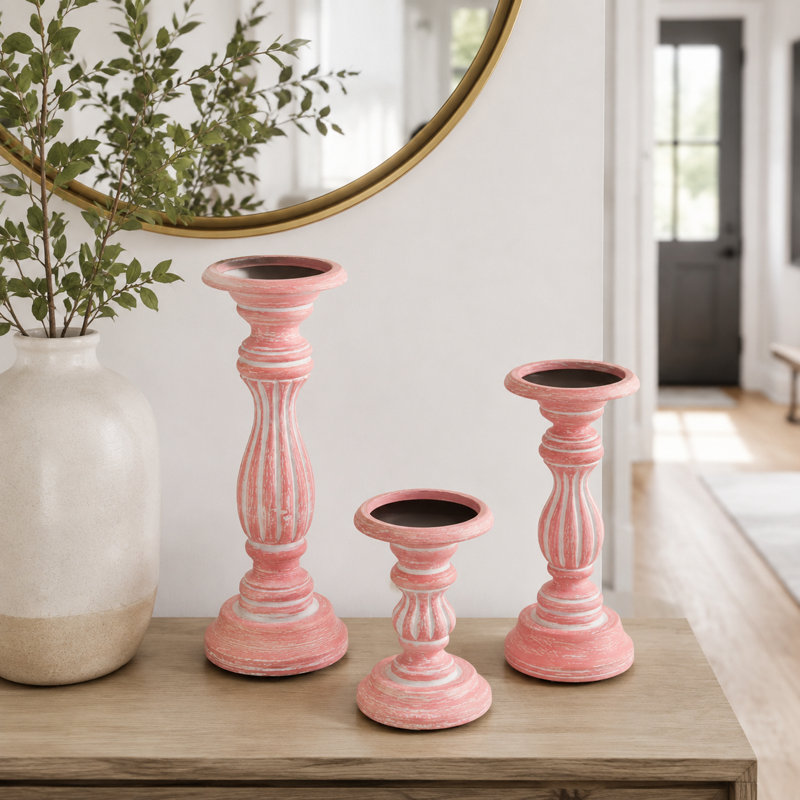 Bougeoirs à colonne Rose Reverie (ensemble de 3)