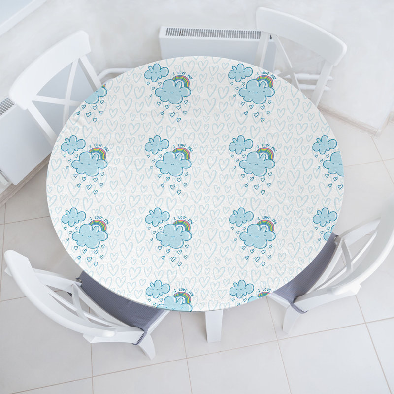 East Urban Home I Love You Fitted Round Tablecloth Pale Blue Multicolor, 67.77" Round