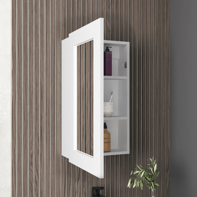 White 25.7" H X 15.7" W Narrow Cabinet For Bath And Kitchen - Space Saving, 3 Inner Shelves, Elegant Mirrored Door, Easy Setup, Product Mirror Bathroom & White, Interior Intriguing Installation,