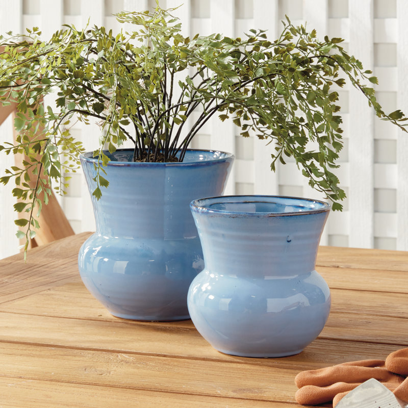 Delaney Stoneware Planter, Blue, 5.5" H x 5.5" W x 5.5" D