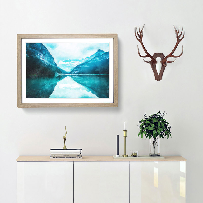 Lake Louise in Canada - Picture Frame Painting Print, 33cm H x 45cm W x 2cm D, Oak Framed